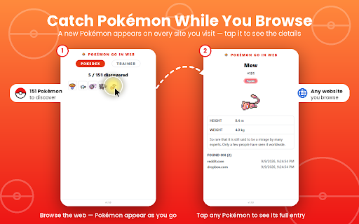 Pokémon GO in Web :: Unofficial fan-made game — the web is your Pokémon safari, where a wild Gen-1 Pokémon wanders the bottom of each page you visit.
