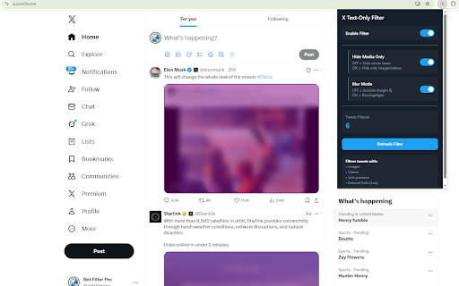 Smart Filter for X (Twitter) :: Filters out tweets with images, videos, and links on X (Twitter). Enjoy a text-only feed with customizable filtering options.