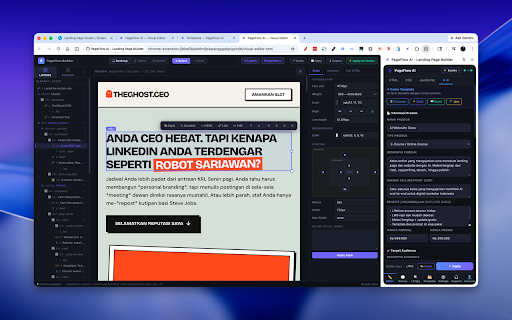 PageFlow AI - Landing Page Builder :: AI landing page builder: generate, visually edit & inject pages to your marketing platform editor. Bring your own AI key (BYOK).