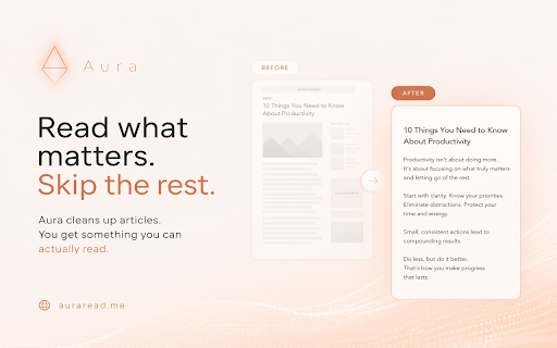 Reader Mode: Clean Article Reader - Aura :: One-click article cleaner. Removes ads, pop-ups, sidebars, paywalls. Clean text + focus sounds + RSVP. No account needed.