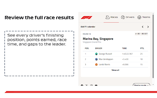 F1 - Schedule & Results :: All Formula 1 schedules, results, and standings, automatically in your local time.