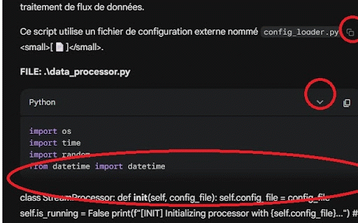 Gemini Code Collapser :: Réduit automatiquement les longs blocs de code sur Gemini avec un bouton pour les étendre.