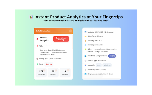 CraftyStats: Etsy Analytics Tool & Shop Tracker :: Analysis of Etsy shops and products using the CraftyStats service