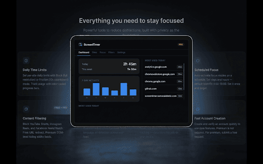 ScreenTimer: Focus & Block Distractions - Screen Timer :: Block distracting sites, filter Reels/Shorts & reclaim focus with Screen Timer. Privacy-first: all data stays local on your device.