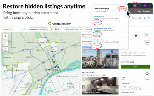 Apartments Listing Hider :: Hide Apartments.com listings from search results and restore them when needed.