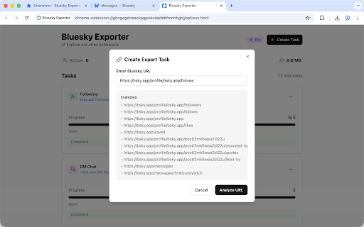 Bluesky Exporter :: Export your Bluesky data - followers, following, posts, likes and more