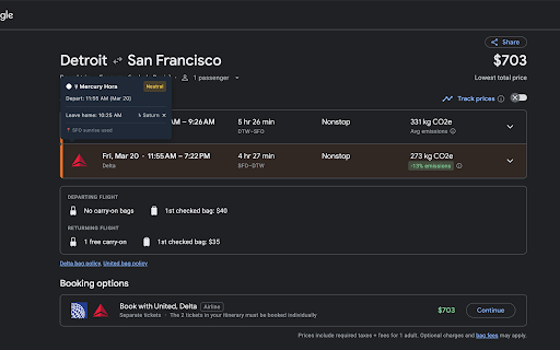 Hora Calculator for Google Flights :: Displays auspicious hora indicators on Google Flights search results based on Vedic astrology