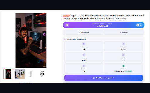3DHunt - Inteligencia para Vendedores 3D :: Dados de inteligencia competitiva para vendedores de impressao 3D na Shopee