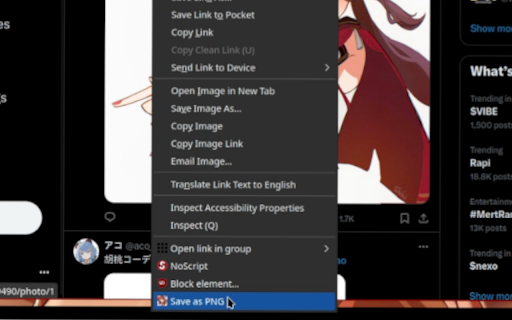 Save Twitter Image as PNG :: Adds a context menu option to save Twitter images as PNG.