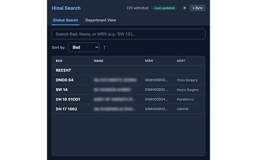 Hinai Search :: Index and search patients from all 34 departments instantly. Requires access to Hinai hospital system.