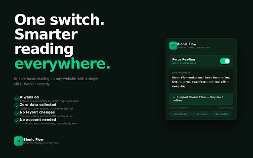 Bionic Flow :: Read faster on every website. Bolds key letters in every word so your brain reads smarter. Always on, no overlays, no broken pages.