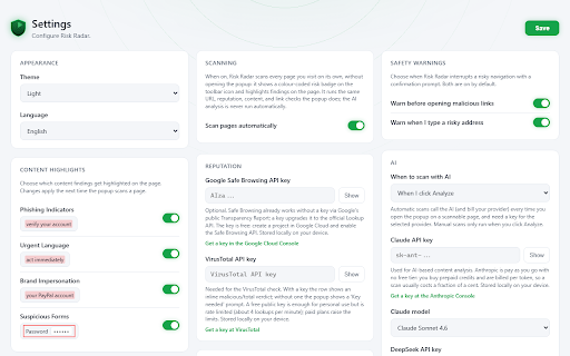 Risk Radar :: Analyzes website trustworthiness and risk while browsing, detecting phishing, social engineering, and manipulative content.