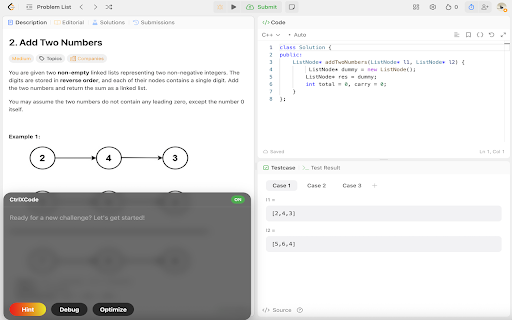 CtrlXCode :: An real-time online tutor that helps you practice and improve your coding skills on LeetCode.