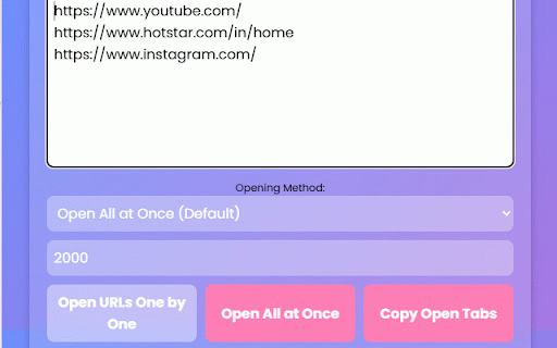 Bulk URL Opener :: Open multiple URLs at once, one by one, or with a delay.