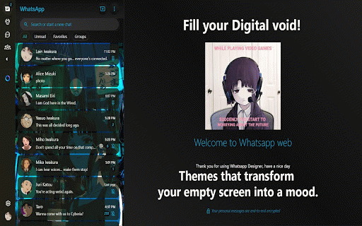 Whatsapp Web Designer :: Customize WhatsApp Web with themes, backgrounds, and stylish chats for a fresh look while messaging.