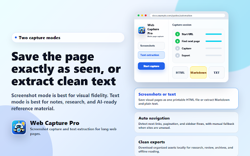 Web Capture Pro - Multi-Page Screenshot & Text Extractor :: Capture entire documentation sites with screenshots or text extraction