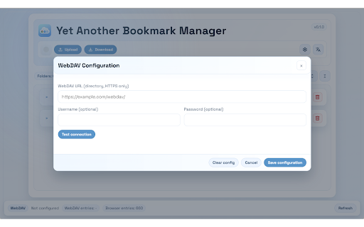 Yet Another Bookmark Manager :: Manage and sync bookmarks with optional WebDAV support.