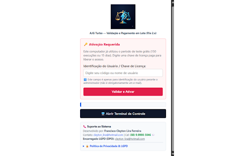 AJG Turbo — Validação e Pagamento em Lote (PJe 2.x) :: Automatiza a validação da realização de perícia e a solicitação de pagamento de honorários no PJe 2.x da Justiça Federal.