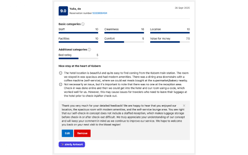 zimrly Reviews — KI-Antworten :: KI-Antworten auf Gäste-Bewertungen & Nachrichten in Booking, Google Business und Airbnb — mit einem Klick.