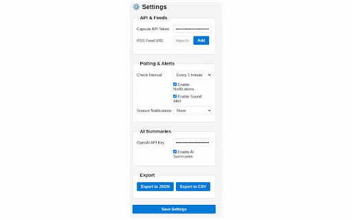 Capsule CRM Activity Monitor :: Tracks Capsule CRM activity with refresh, notifications, a side panel, and optional AI summaries.