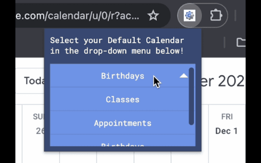 GCal Default Calendar Setter Tester :: This extension allows you to set your own default Google Calendar