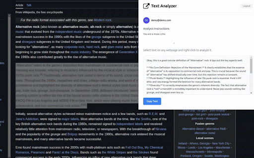 Text Analyzer :: Analyze selected text using AI-powered analysis service