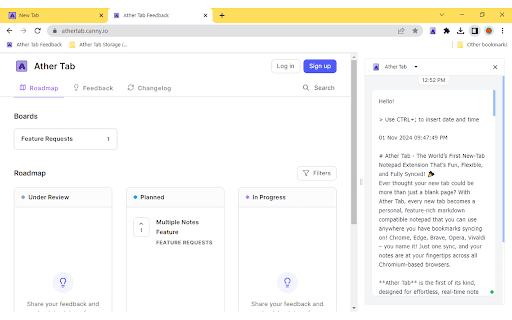 Ather Tab - Synced Notes in Tab, Popup and Side Panel :: The world's first notepad that works in both your browser's new tab and as a pop-up window.