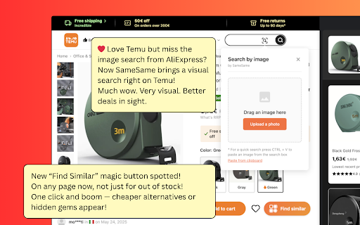 SameSame - Find Better Deals, Instantly :: Temu & AliExpress, supercharged. Search by image from anywhere, find similar products, compare prices, and shop smarter!