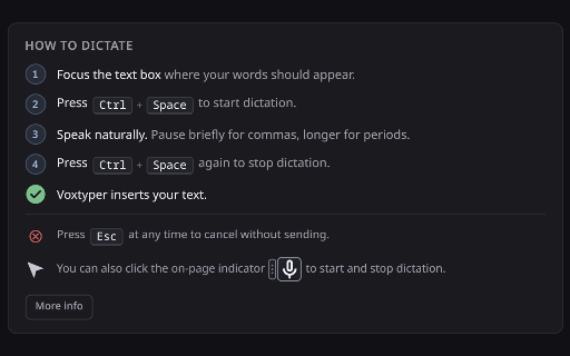 Voxtyper: Speech to Text & Dictation :: Accurate speech to text dictation with automatic punctuation and capitalization. Voice type into any text field with Ctrl+Space.