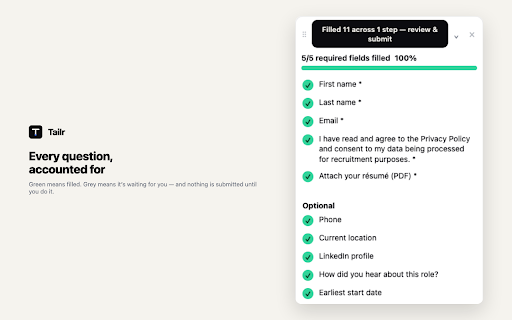 Tailr — Apply with your tailored résumé :: Carry your Tailr-tailored résumé straight into the job application.