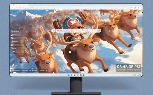 Tony Tony Chopper Reindeer Rush Live Wallpaper :: Tony Tony Chopper riding reindeer herd through snowy landscape with mountain backdrop.