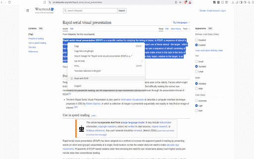 Rapid serial visual presentation reader (RSVP) :: Speed read any text on the web with RSVP (Rapid Serial Visual Presentation)
