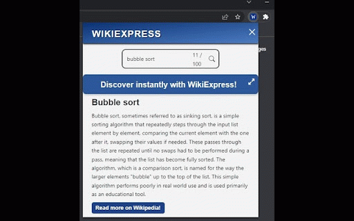 WikiExpress :: A convenient Extension designed to simplify the process of searching for unfamiliar topics using Wikipedia.