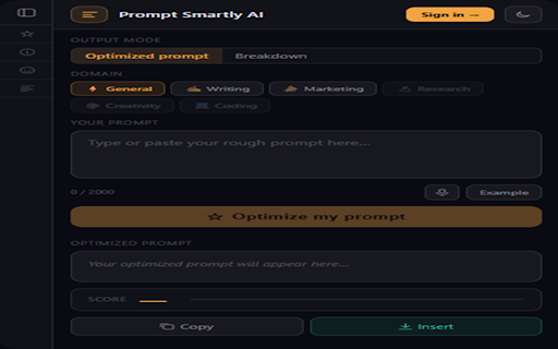 Prompt Smartly AI — AI Prompt Optimizer :: Optimize any AI prompt instantly. A floating Prompt Smartly AI button appears on ChatGPT, Claude, Gemini and more.