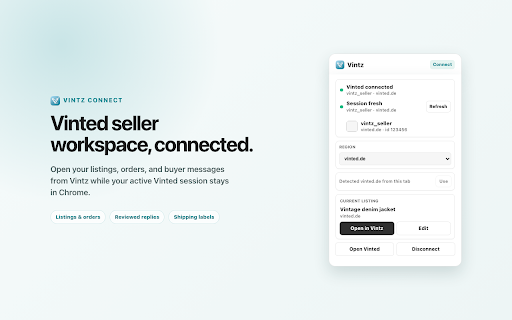 Vintz Connect :: Connect Vinted to Vintz for listings, orders, and seller-configured buyer follow-ups.