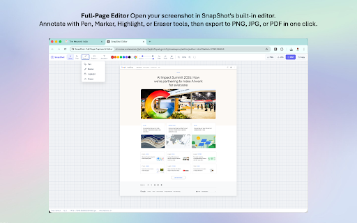 SnapShot: Full Page Capture & Editor :: Capture full webpages, record screen, annotate and export to PNG, JPG, PDF or WebM.