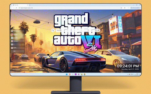 GTA 6 City Live Wallpaper :: Luxury sports car cruising through vibrant Vice City at sunset with iconic GTA VI logo.