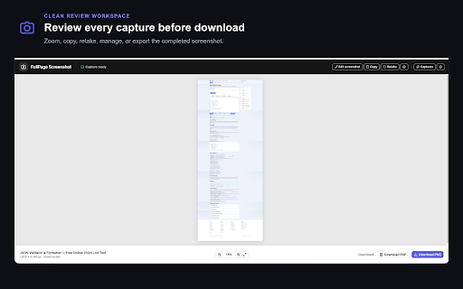 FullPage Screenshot :: Capture an entire webpage and export it as PNG, JPEG, or PDF.