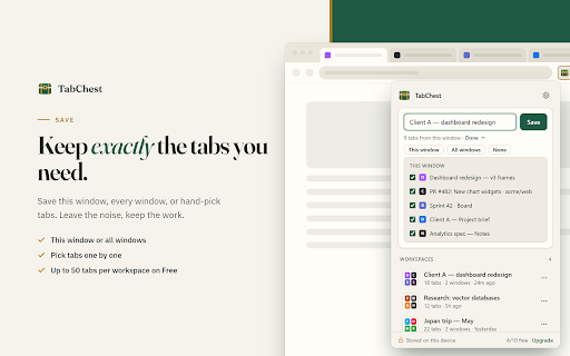TabChest :: Save and restore tab workspaces. Your data stays on your device.