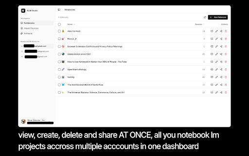NLM Studio — Power Tools for NotebookLM :: Bulk import sources, manage multiple accounts, and supercharge your NotebookLM workflow. URLs, YouTube, PDFs & more.