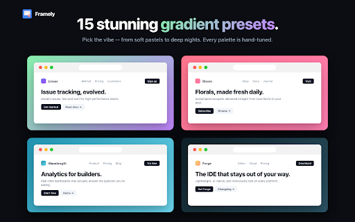 Framely: Stylish Browser Frames :: Framely: Transform screenshots into professional mockups with browser frames. Perfect for product demos and social sharing.