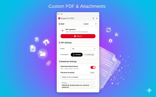 Save Gmail Emails as PDF in Bulk :: Bulk export Gmail to PDF with one click. Safe, secure, and processed 100% locally on your device.