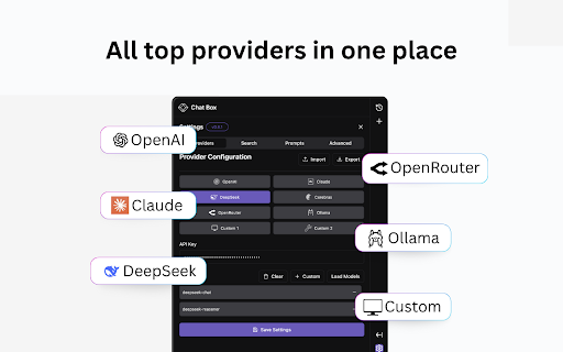 Chat Box: Chat with all AI models (DeepSeek, Cerebras, Ollama, etc.) :: AI chat, advanced web search, document interaction, and more into a convenient sidebar.