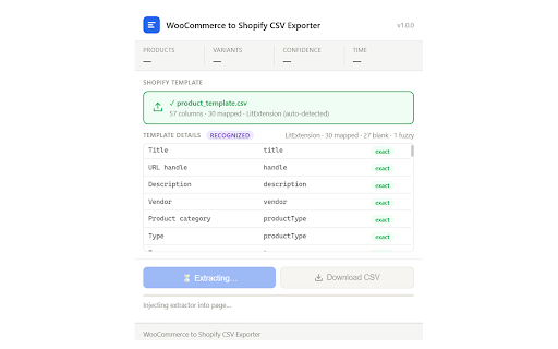 WooCommerce to Shopify CSV Exporter :: Export WooCommerce products, variants, inventory, and images to Shopify-ready CSV files.