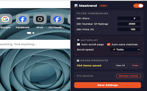 Meetrend :: Auto-scroll and scrape Meesho product data — filter by price, ratings, and reviews to find trending products.