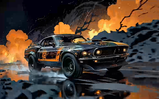 Muscle Car Inferno Live Wallpaper :: Rev up your new tab with Muscle Car Inferno! Enjoy stunning HD live wallpapers featuring powerful muscle cars in action.