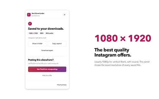 Reel Downloader – Video, Reels & Photo Downloader for Instagram :: Reel downloader for Instagram: Reels with sound, photos as JPG, every carousel slide. Button next to Share. No sign-up, no limits.