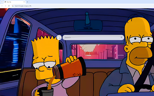 Simpsons Chill Drive Live Wallpaper :: Homer drives while Bart pours a drink into his glass, cruising in the car together.