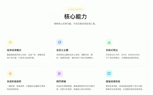 ReadEze 阅读助手 :: ReadEze 是一款专为网页阅读优化的轻量级扩展,旨在消除视觉噪音,提升信息获取效率。它能将复杂的网页布局一键转换为优雅的阅读排版,并提供强大的导出功能,是学习者、研究人员和深度读者的理想工具。
🌟 核心功能…