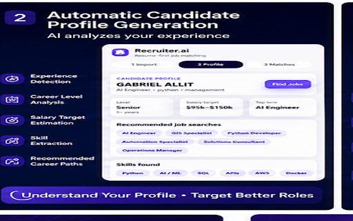 Recruiter.ai :: Resume-first job matching with exact job cards, match score, ghost-job warning, and workplace links.